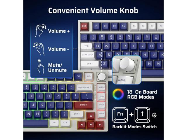LTC Nimbleback NB831 Wireless 75% 3-Mode BT5.0/2.4Ghz/USB-C Wired Hot Swappable Mechanical Keyboard, 81-Keys RGB Compact Gaming Keyboard with Knob,...