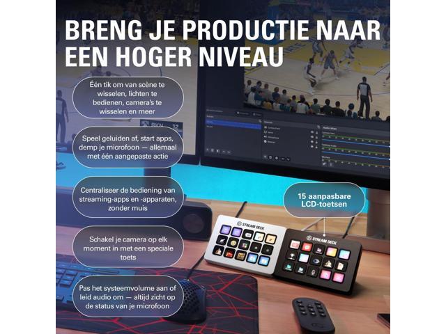 Elgato Stream Deck MK.2 White Studio Controller, 15 macro keys, trigger actions in apps and software like OBS, Twitch, YouTube and more, works...