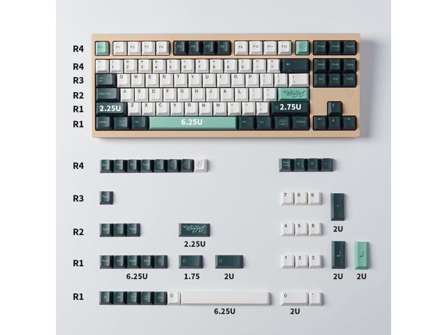 133 Keys Dye Sub PBT Keycaps Cherry Profile Green Botanical Keycaps Set Fit for 60% 65% 75% 95% Mechanical Keyboard Cherry Mx Switches