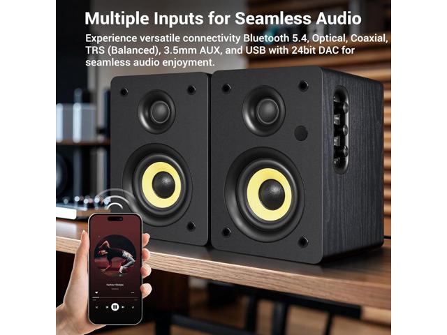 SW206 4 HiFi Bookshelf Speakers with Studio Mode, 80W Active, Bluetooth 5.4/Optical/Coaxial/TRS/Aux/24bit DAC USB, for Turntable TV PC Desktop, MDF...