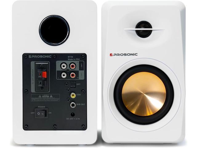Active Bluetooth Bookshelf Speaker Studio Monitor Home Theater, Optical Input, Coaxial Input, 2 x RCA Aux Input, 30 Watts x 2 (White)
