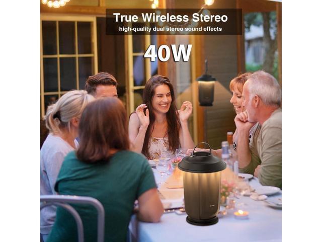 Onforu Outdoor Bluetooth Speaker, 2 Pack 40W True Wireless Stereo Dual Pairing Lantern Speakers for Patio, with 20 Warm White LED Lights, Richer...