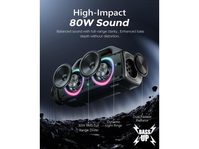 Speakers, 80w (Peak) Portable Wireless Speaker with Lights, Stereo Loud Sound, IP67 Waterproof, Deep Bass Outdoor Speakers Bluetooth 5.0 Dual...