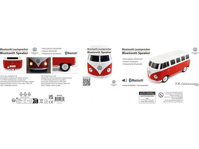 BRISA VW Collection - Volkswagen Portable Bluetooth Speaker Wireless Box with Rechargable Battery T1 Bus Campervan (Scale: 1:20/Classic Bus) (Red)