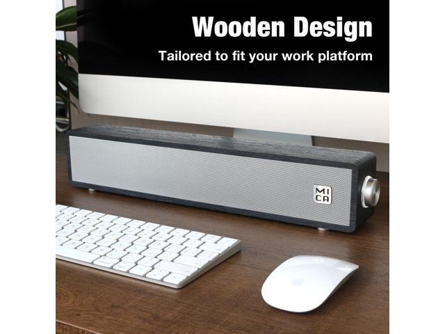 MICA Computer Speakers, Wired Computer Sound Bar, Wooden Mini Soundbar, USB Powered PC Speakers 3.5mm AUX & PC Input (Black)