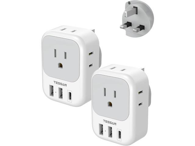 UK Adapters for Travel 2 Pack, TESSAN Type G US to UK Plug Adapter with 4 Outlets 3 USB Charger(1 USB C Port), Power Adaptor for USA to Ireland...