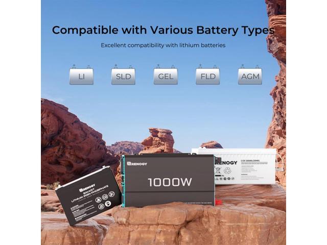 Renogy 1000W Pure Sine Wave Inverter 12V DC to 120V AC Converter for Home, RV, Truck, Off-Grid Solar Power 110V with Built-in 5V/2.1A USB Port,...