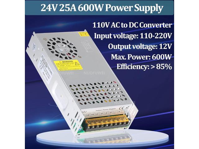 New Version DC 24V 25A 600W Power Supply Adapter 110V AC to 24V DC Converter Power Supply 600W Switch Transformer for Winch Car Jack LCD Monitor...