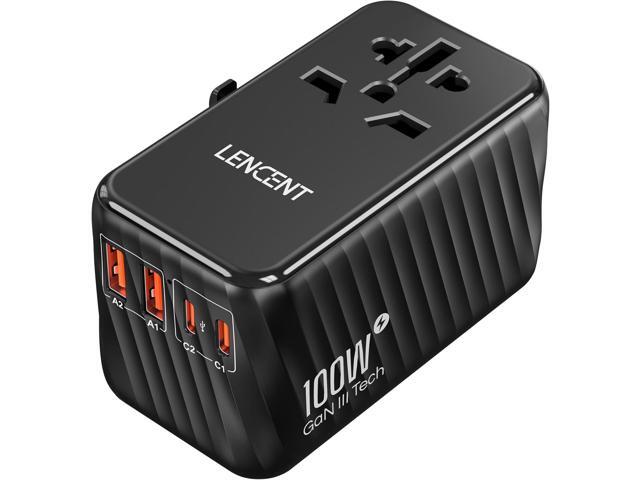 LENCENT Universal Travel Adapter, 100W GaN International Fast Charger with 2 PD3.0 Type C+2 QC USB A, Worldwide Power Adaptor for Phones,Laptops,...