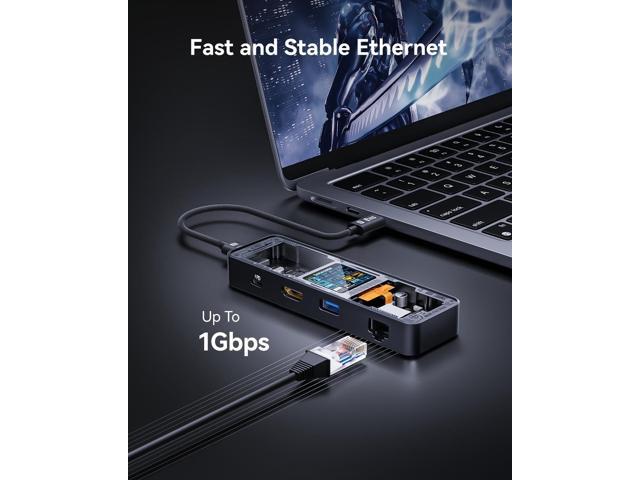 DOCKCASE Explorer Edition Visual Smart USB C Hub (6-in-1) with HDMI Port 4K@60Hz,Gigabit Ethernet,USB-C and 2 USB-A 5Gbps Data Ports, 100w PD Power...