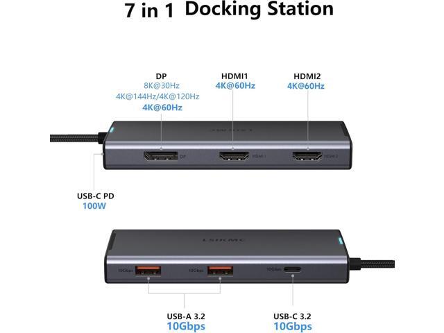 USB-C Laptop Docking Station for Triple Monitor 7-in-1 Dock with DP 4K@160Hz/8K@30Hz + Dual HDMI 4K@60Hz, 10Gbps USB A/C, 100W PD Laptop Dock...