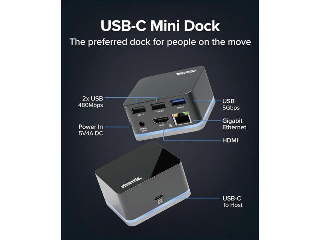 Plugable USB-C Wired Cube Mini Docking Station - Compact HDMI, Gigabit Ethernet, and 3 USB Ports - Works with USB-C, USB4, and Thunderbolt,...