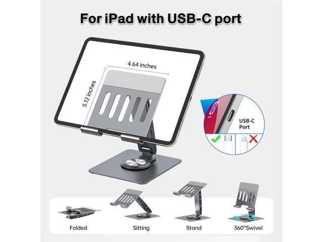 Adjustable Tablet Stand with USBC Hub 7-in-1, Aluminum Tablet Holder with Docking Station, 360° Swivel Base, 4K HDMI, 100W PD Charging, USB 3.0,...