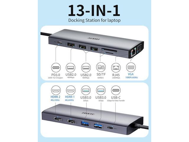 USB C Laptop Docking Station, Docking Station Dual Monitor, 13 in 1 DockingStation 3 Monitors with 2HDMI,VGA, Ethernet,7USB C/A Port, 100w PD,...
