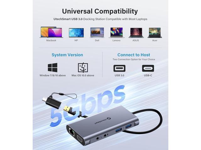 UtechSmart USB Docking Station, 11 IN 1 USB C Dock Triple Display, USB 3.0 Laptop Docking Station with Dual HDMI, VGA, PD, Ethernet, SD/TF, USB...