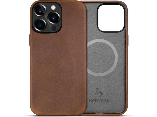 Belemay for iPhone iPhone 12 & iPhone 12 Pro Leather Case Magsafe - Full Grain Vintage Crazy Horse Leather - Metal Buttons & Camera Bezel Bump -...