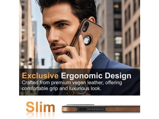 Design Compatible with iPhone XR Case Luxury Leather Business Vintage Slim Non-Slip Soft Grip Shockproof Protective Cover (2018) 6.1 Inch (Brown)