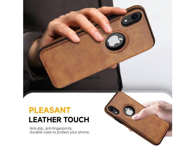 Design Compatible with iPhone XR Case Luxury Leather Business Vintage Slim Non-Slip Soft Grip Shockproof Protective Cover (2018) 6.1 Inch (Brown)