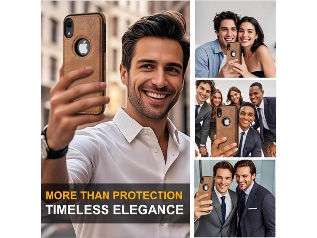 Design Compatible with iPhone XR Case Luxury Leather Business Vintage Slim Non-Slip Soft Grip Shockproof Protective Cover (2018) 6.1 Inch (Brown)