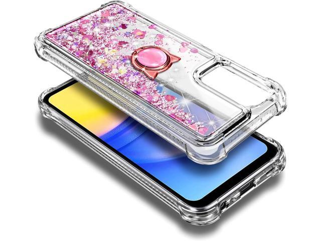 NZND Compatible with Samsung Galaxy A15-5G Phone Case Rose Gold Glitter Floating Liquid Waterfall Cute Girl Women Kids Cover with Tempered Glass...