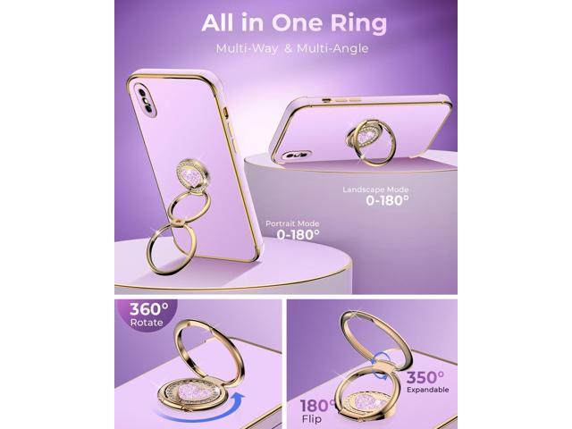 XYZ for iPhone Xs Max Case with Stand, Phone Case with Double Ring Kickstand, Women Girl Cute Love-Heart Luxury Bling Protective Case Heart for...