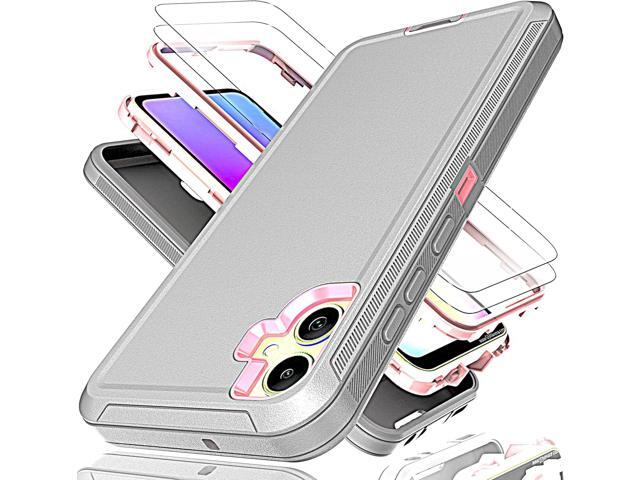 for Galaxy A05 Case with Explosion-Proof Film[2 Pack],3 in 1 Shockproof TPU Hard PC Bumper Drop-Proof Shell for Samsung Galaxy A05 Lihgt Gray/Pink