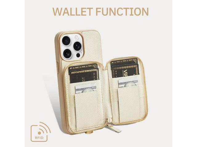 ZVE for iPhone 13 ProMax Wallet Case with Wrist Strap, Zipper Phone Case with RFID Blocking Card Holder Leather Case Cover Women iPhone Accessories...