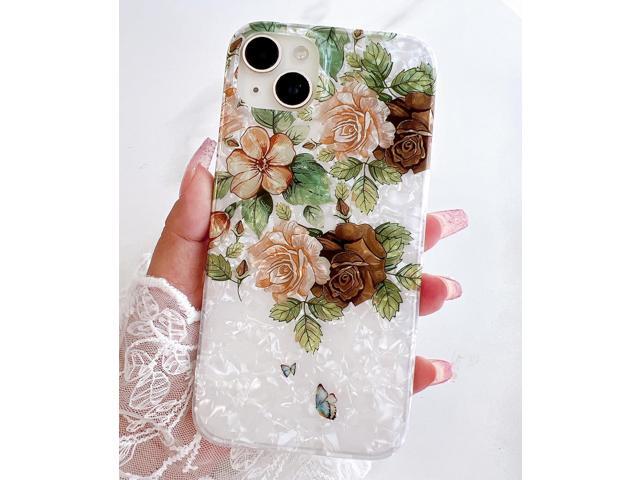 Qokey for iPhone 15 Plus & iPhone 14 Plus Case, Sparkly Flower Cover for Women Girls, Soft Shockproof Bumper Lightweight Shell Fits with Dark &...