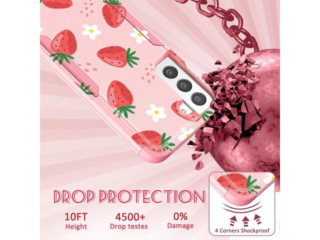 for Samsung Galaxy S22 Case - Women Cute Girls Phone Cover Cool Aesthetic Unique Design Teen Kawaii Strawberry Heavy Duty Protective Hard...