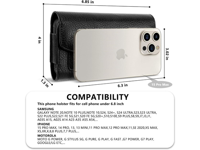 Leather Cell Phone Holster Belt Loop Phone Belt Holder for Men Carrying Phone Pouches Wallet Black for iPhone 16 15 14 13 12 14Pro/Pro Max Samsung...