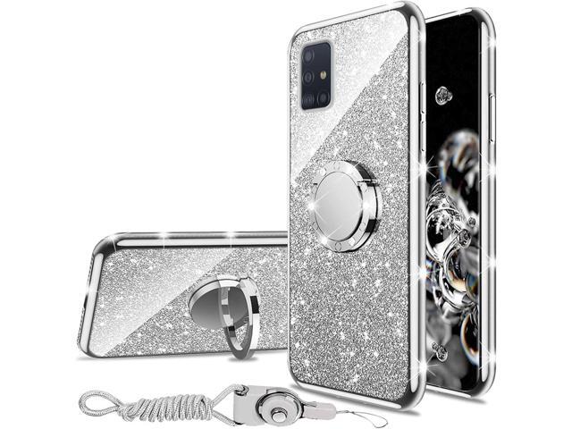 nancheng for Samsung Galaxy A51 5G Case (6.5-inch) Cute Girls Women Glitter Soft TPU Cover with Ring Kickstand Strap Lanyard Shockproof Protective...