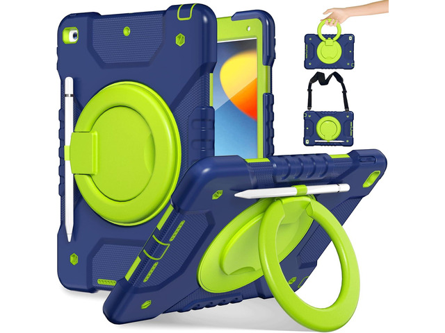 Case for iPad 9th/8th/7th Generation 10.2 inch, Heavy Duty Shockproof Cover with 360Â° Rotating Handle/Bracket/Pen Holder/Shoulder Strap, Kids Case...