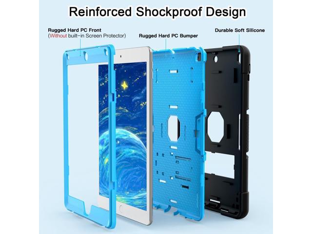 OKP Case for iPad 6th Generation/iPad 5th Generation/iPad 9.7 inch/iPad Air 2, Shockproof Case for iPad 9.7 inch 2018/2017 with Kickstand, Black+Blue