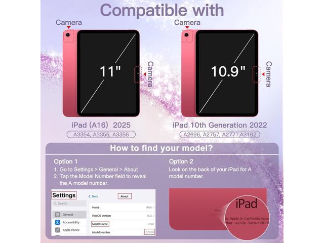 JETech Glitter Case for iPad (A16) 11th/10th Generation (2025/2022) with Pencil Holder, Cute Sparkly Slim Cover for Kids and Girls, Shiny Clear...