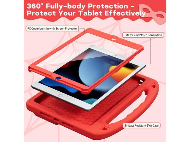 Kids Case for iPad 9th/8th/7th Generation (iPad 10.2 inch 2021/2020/2019), Shockproof Case with Screen Protector (Red)