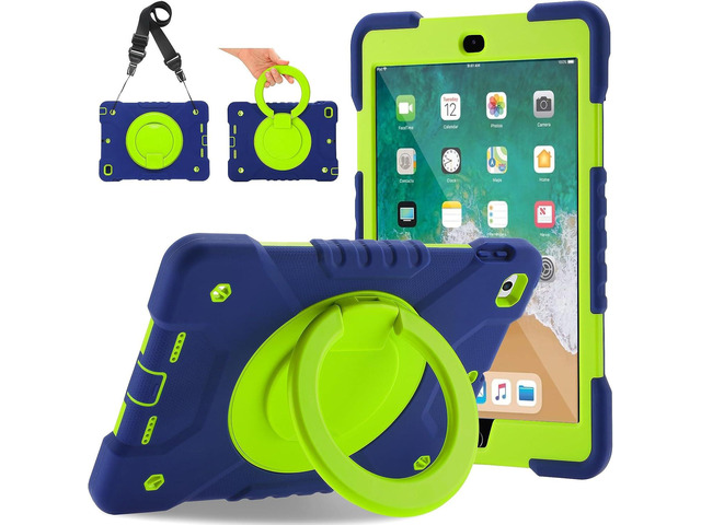 Case for iPad 6th/5th Generation 9.7 inch 2018/2017 Case, iPad Air 2/Pro 9.7 inch Heavy Duty Protective Cover with Pencil Holder, Shoulder Strap,...