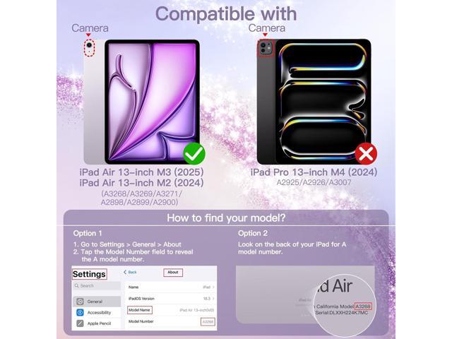 JETech Glitter Case for iPad Air 13-Inch M3/M2 (2025/2024) with Pencil Holder, Cute Sparkly Slim Cover for Kids and Girls, Shiny Clear Back Shell...