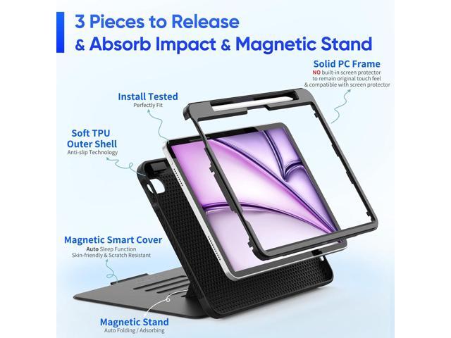 SEYMAC stock Case for iPad Air 11 inch (M2) 2024/ Air 6th Generation, Auto Sleep/Wake Case with Magnetic Multi-Angles Stand, Card Slot, Black