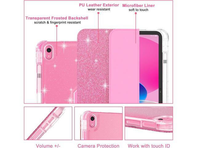 Case for iPad (A16) 11th Generation 11 Inch 2025, iPad 10th Generation 10.9 Inch 2022, Glitter Leather & Shiny Clear TPU Back Cover with Pencil...