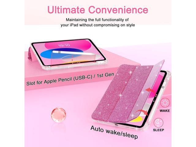 Case for iPad (A16) 11th Generation 11 Inch 2025, iPad 10th Generation 10.9 Inch 2022, Glitter Leather & Shiny Clear TPU Back Cover with Pencil...