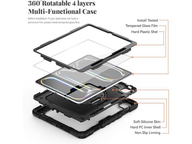 BLOSOMEET Case for iPad Pro 13 Inch 2024 M4 with Tempered Glass Screen Protector & Pencil Holder, Heavy Duty iPad Cover for Pro 13 Inch with Stand...