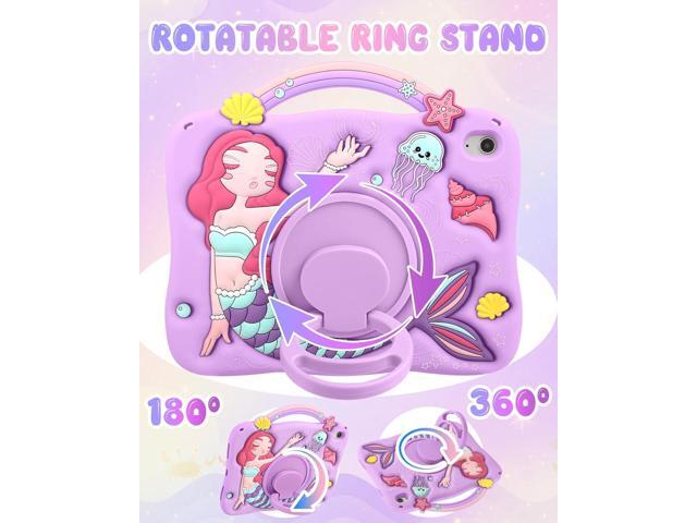 Boaretiu for iPad A16 Case/10th Generation Case - Girls Teens Cute Cartoon Purple Mermaids 10.9 Inch 2022 Tablet Cover with Strap & Rotating Stand...