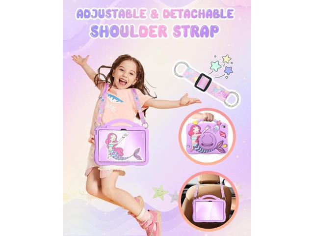 Boaretiu for iPad A16 Case/10th Generation Case - Girls Teens Cute Cartoon Purple Mermaids 10.9 Inch 2022 Tablet Cover with Strap & Rotating Stand...