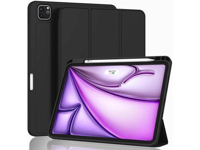 ZryXal New iPad Air 13 Inch Case M3 2025/M2 2024 with Pencil Holder, Trifold Stand Smart Case with Soft TPU Back,Auto Wake/Sleep (Black)