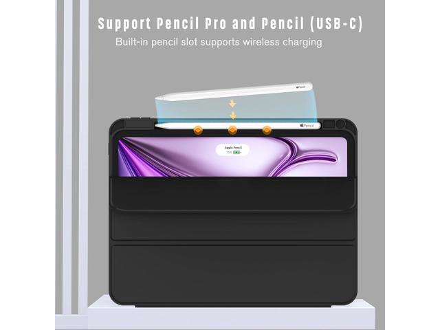 ZryXal New iPad Air 13 Inch Case M3 2025/M2 2024 with Pencil Holder, Trifold Stand Smart Case with Soft TPU Back,Auto Wake/Sleep (Black)