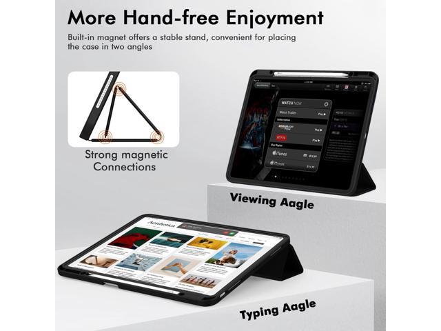 ZryXal New iPad Air 13 Inch Case M3 2025/M2 2024 with Pencil Holder, Trifold Stand Smart Case with Soft TPU Back,Auto Wake/Sleep (Black)