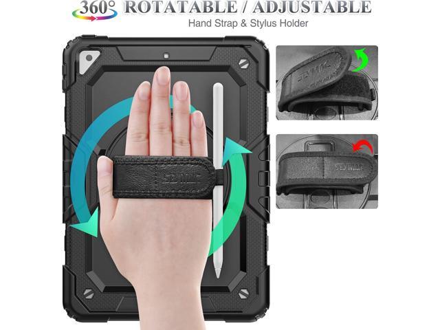 SEYMAC stock Case for iPad Air 3 2019 / Pro 10.5'' with Screen Protector Pen Holder [360° Rotate Hand Strap/Stand], Drop-Proof Case (Black)