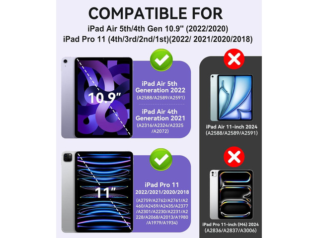 Case for iPad Air 5th/ 4th Generation Case (2022/2020) 10.9'', for iPad Pro 11 Inch (4th/3rd/2nd/1st Gen), Hard Sturdy Slim Cover for iPad Air 5 4...