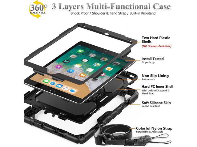 BMOUO Case for iPad 6th/5th Generation Case (9.7 inch, 2018/2017), 360°Rotating Stand, Hand/Shoulder Strap Shockproof iPad 9.7 Case for iPad Air 2,...