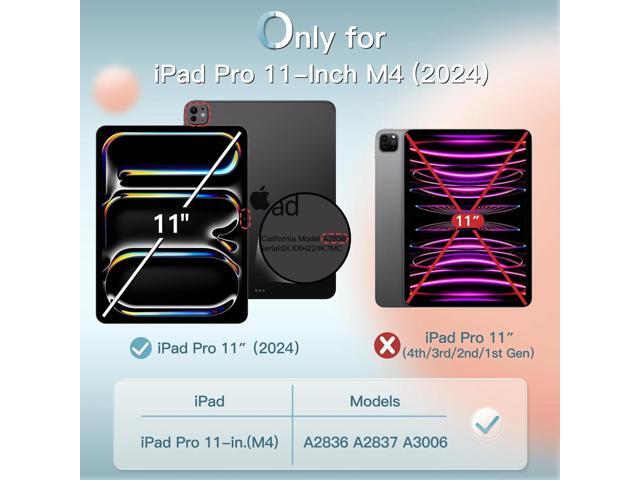 JETech Case for iPad Pro 11-Inch M4 2024 (5th Generation), Slim Stand Hard Back Shell Smart Cover with Auto Wake/Sleep (Black)